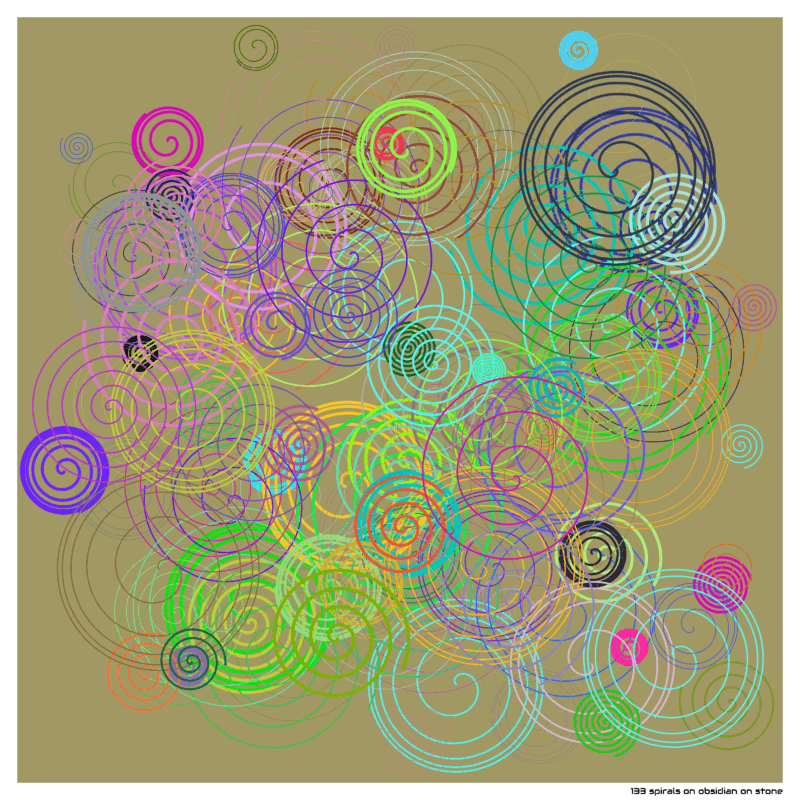 133 spirals on obsidian on Stone