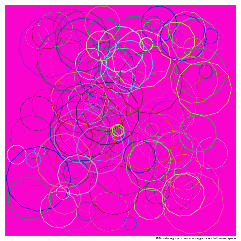 135 dodecagons on serene magenta and ethereal space
