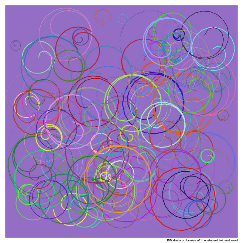 135 shells on breeze of translucent ink and sand
