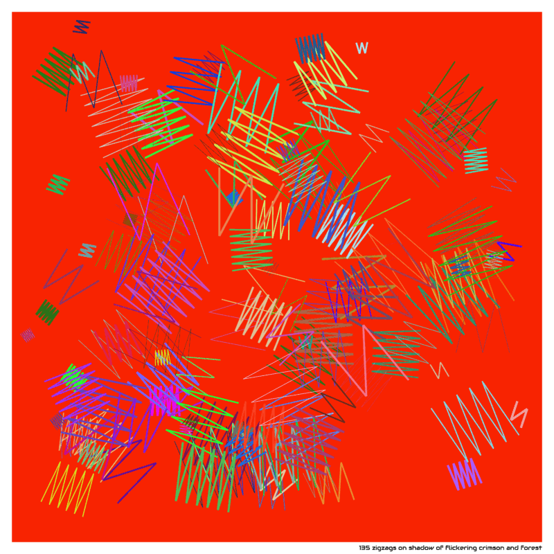 135 zigzags on shadow of flickering crimson and forest