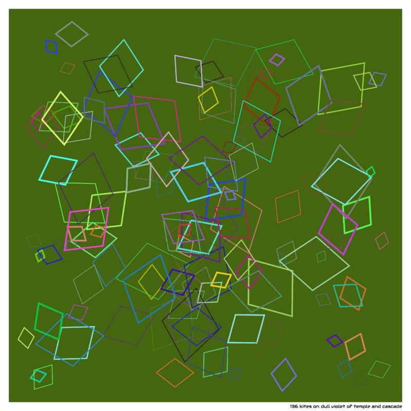 136 kites on dull violet of temple and cascade