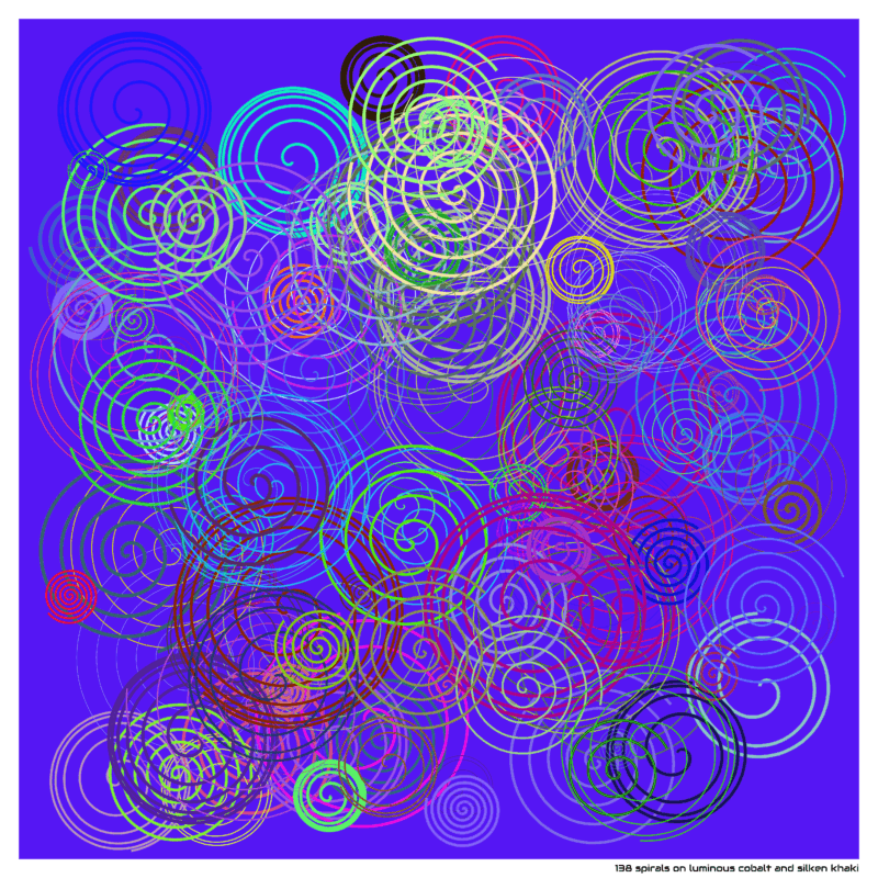 138 spirals on luminous cobalt and silken khaki