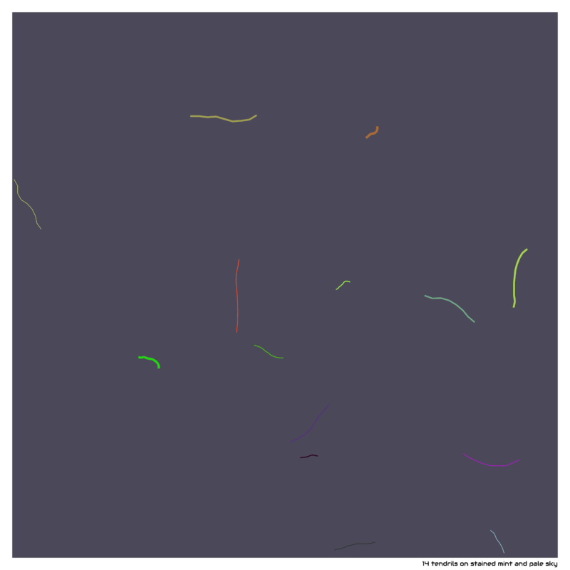 14 tendrils on stained mint and pale sky
