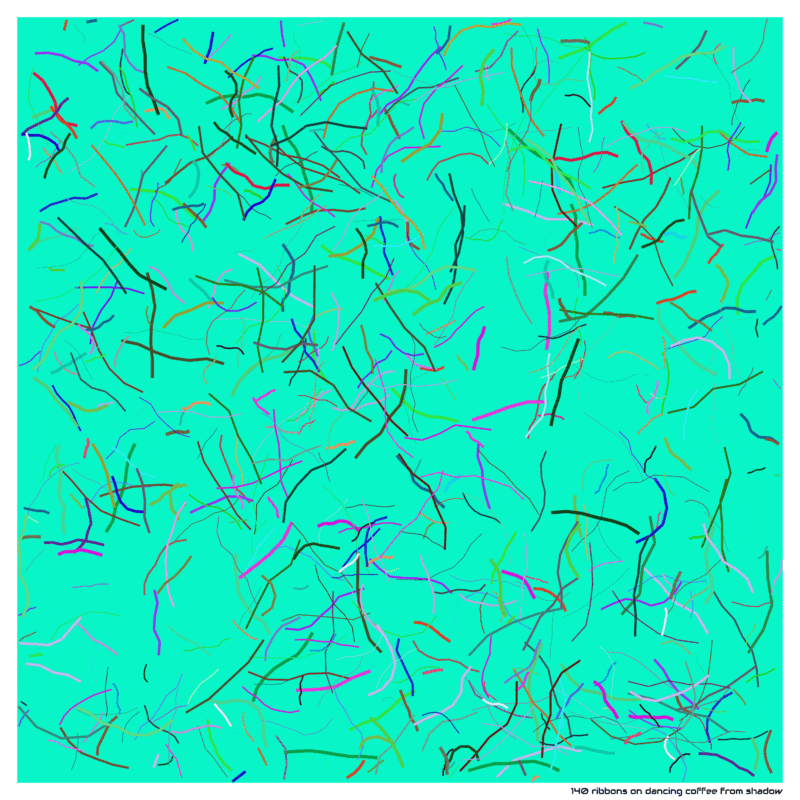 140 ribbons on dancing coffee from shadow