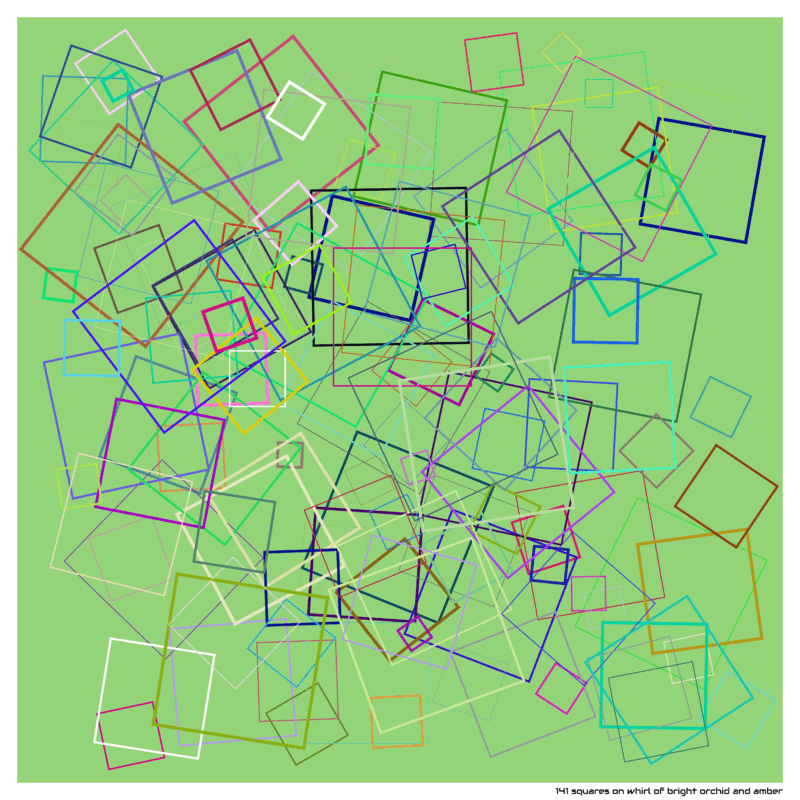 141 squares on whirl of bright orchid and amber