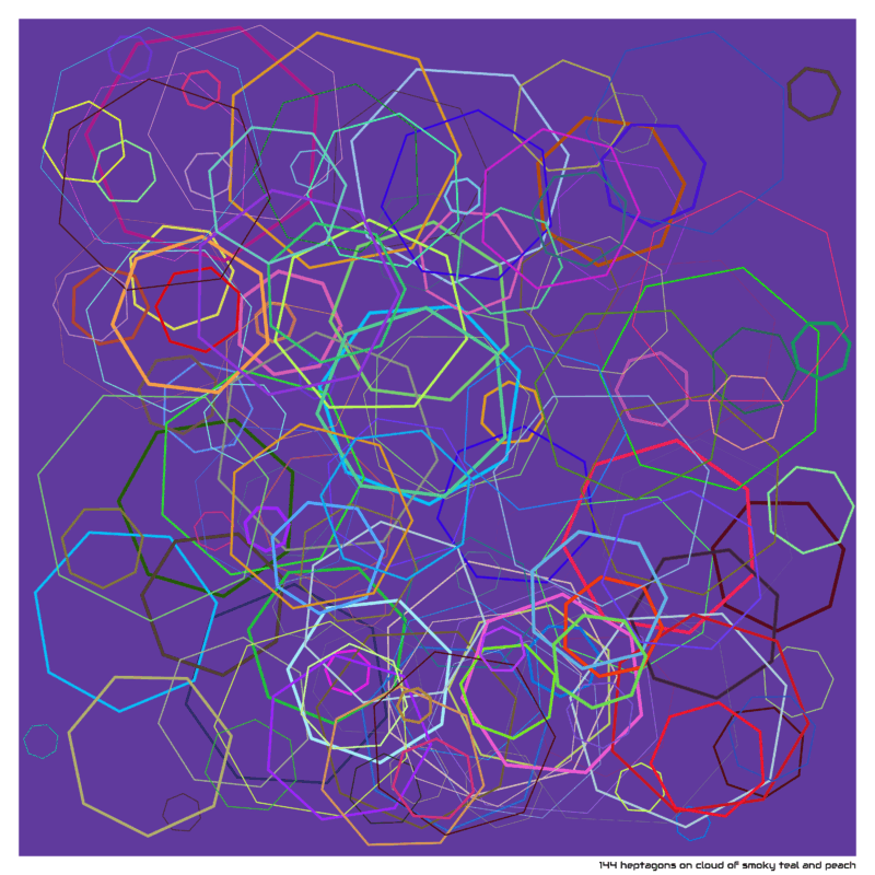 144 heptagons on cloud of smoky teal and peach