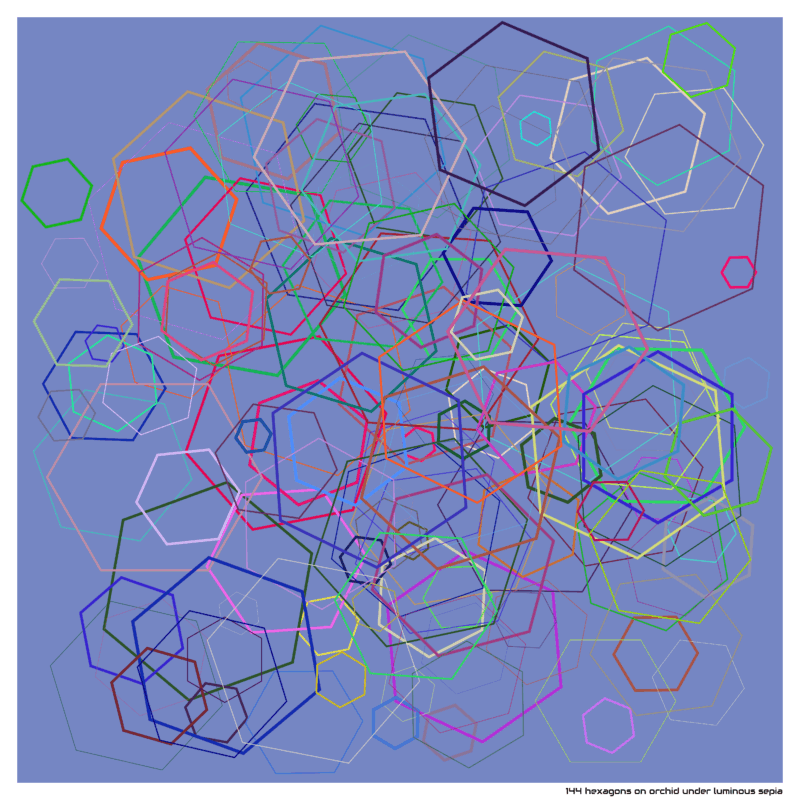 144 hexagons on orchid under luminous sepia