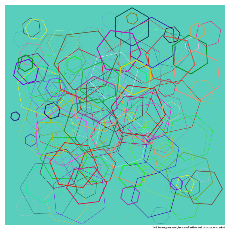 146 hexagons on glance of ethereal bronze and mint
