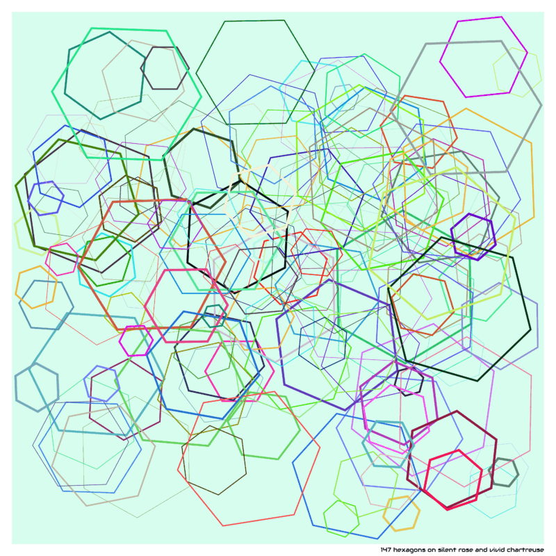 147 hexagons on silent rose and vivid chartreuse
