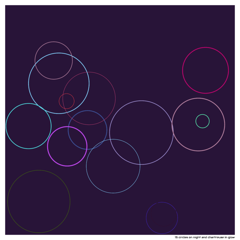 15 circles on night and chartreuse in glow