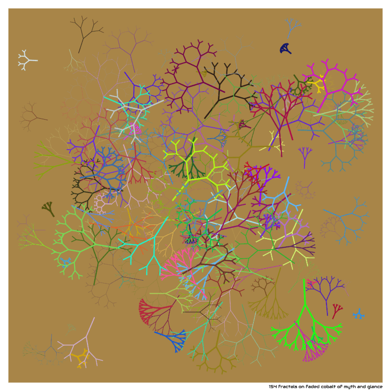 154 fractals on faded cobalt of myth and glance