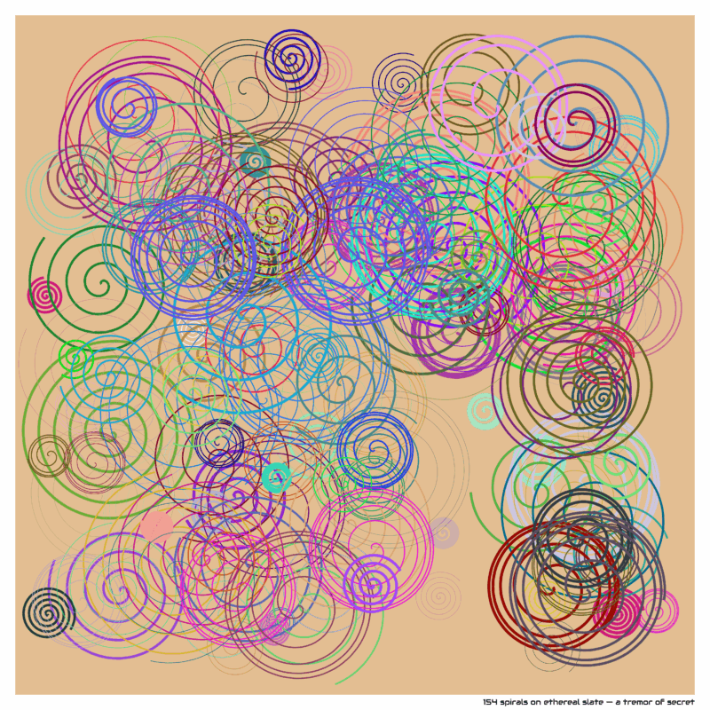 154 spirals on ethereal slate — a tremor of secret