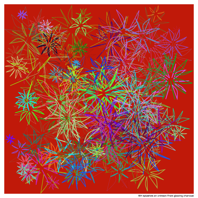 154 splashes on crimson from glowing charcoal