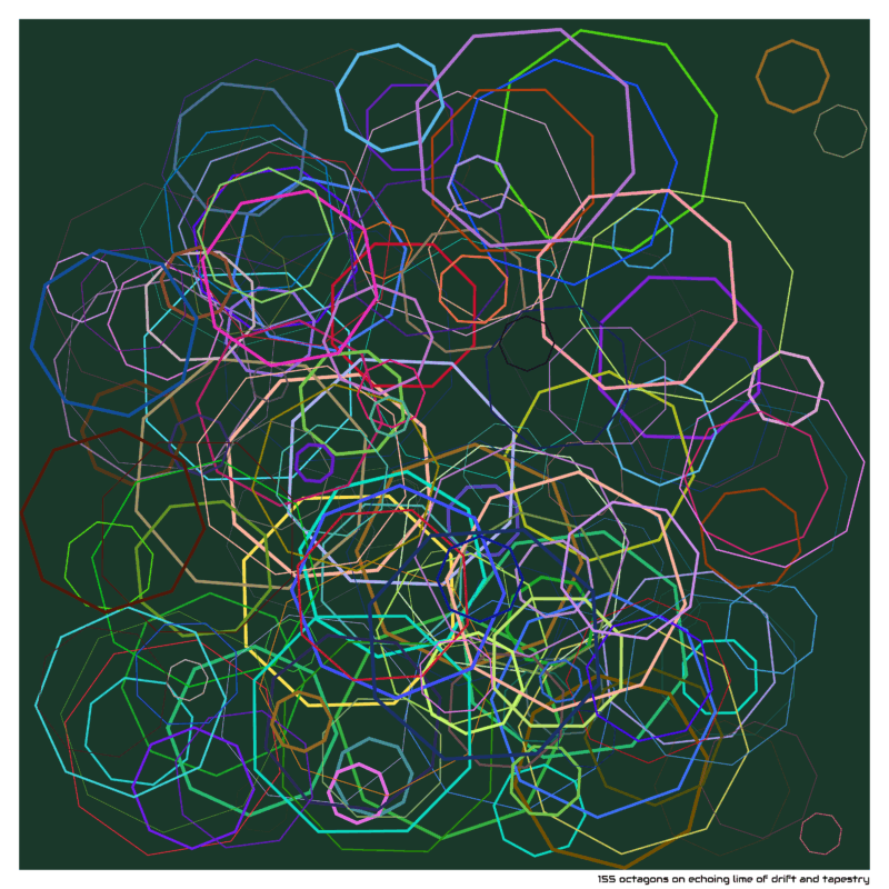 155 octagons on echoing lime of drift and tapestry