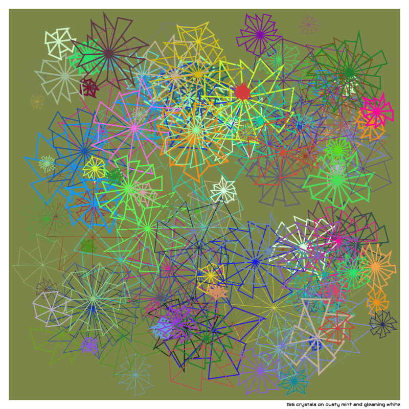 156 crystals on dusty mint and gleaming white