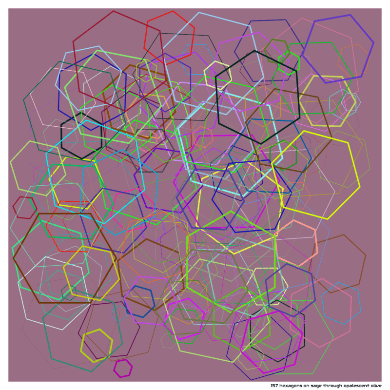 157 hexagons on sage through opalescent olive