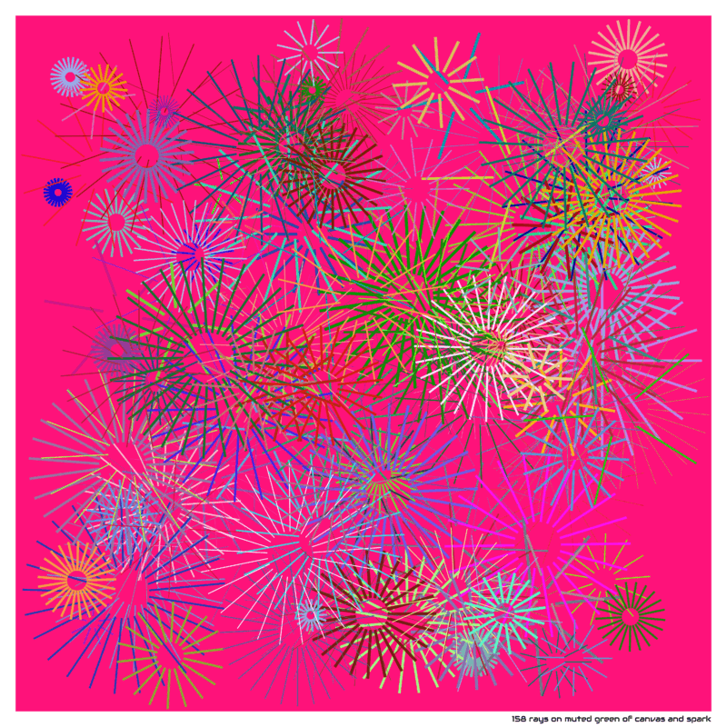 158 rays on muted green of canvas and spark