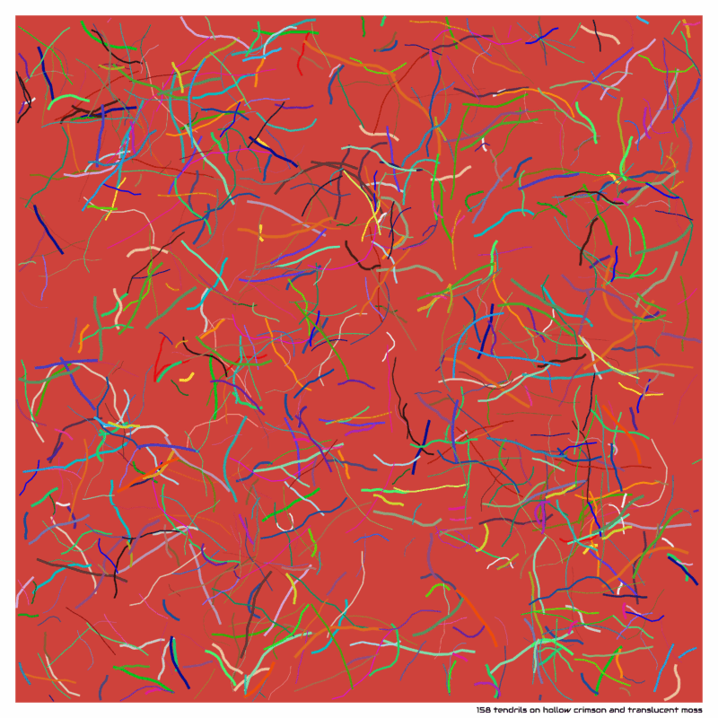 158 tendrils on hollow crimson and translucent moss
