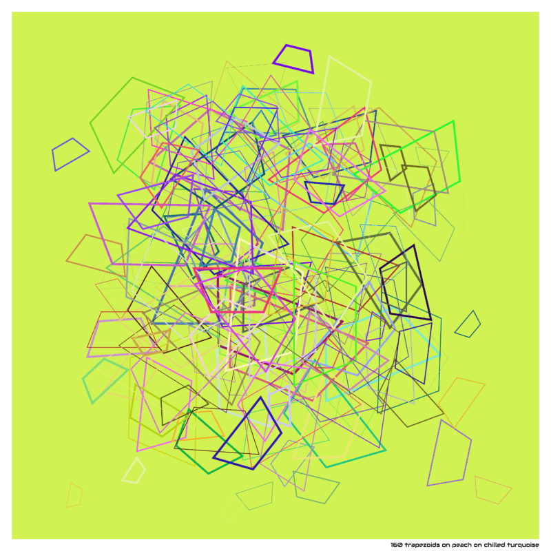 160 trapezoids on peach on chilled turquoise