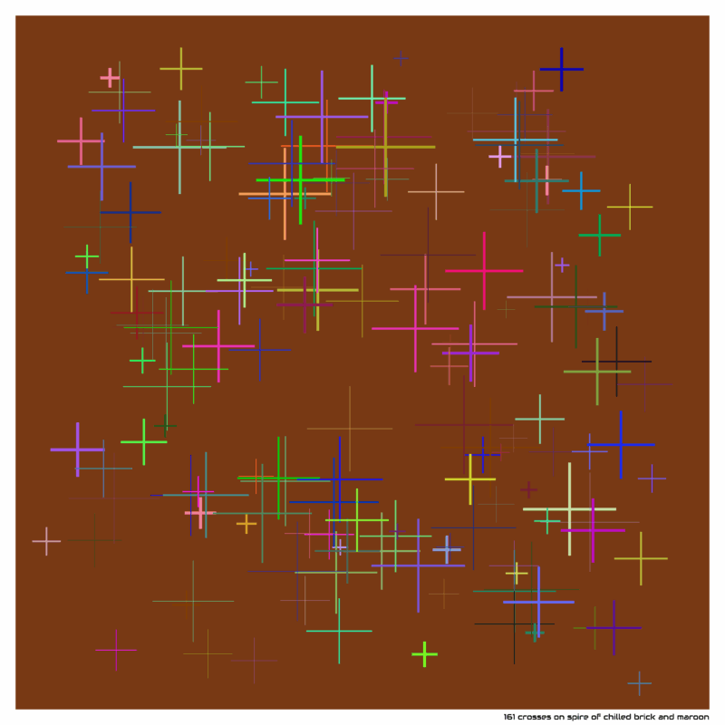 161 crosses on spire of chilled brick and maroon