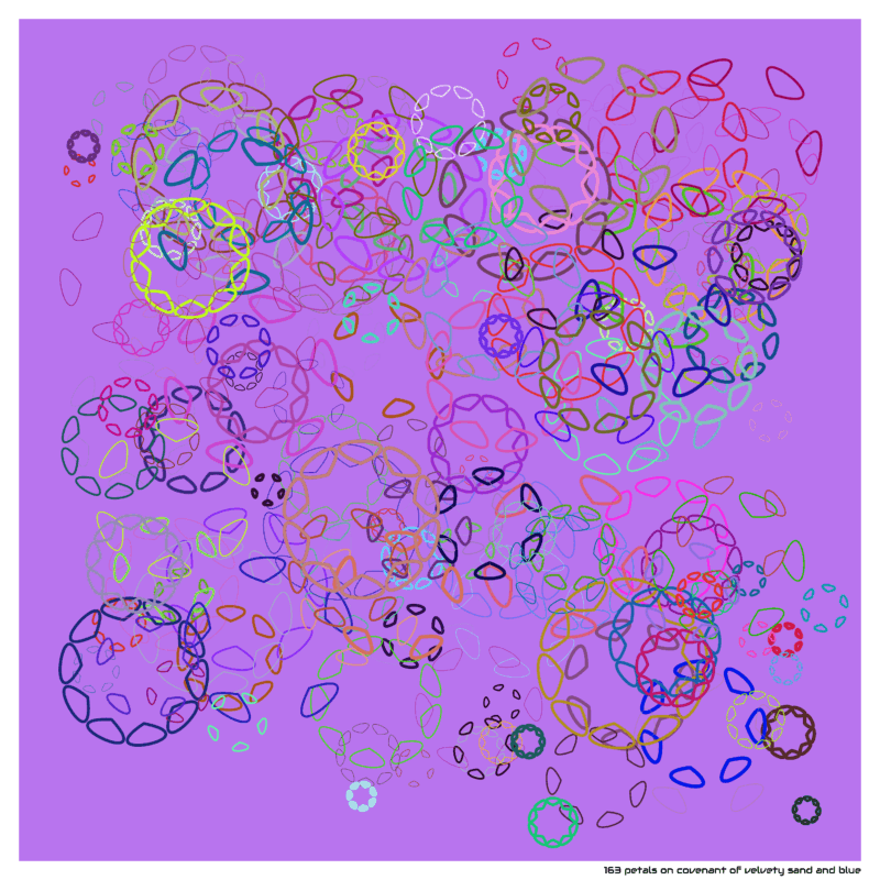 163 petals on covenant of velvety sand and blue