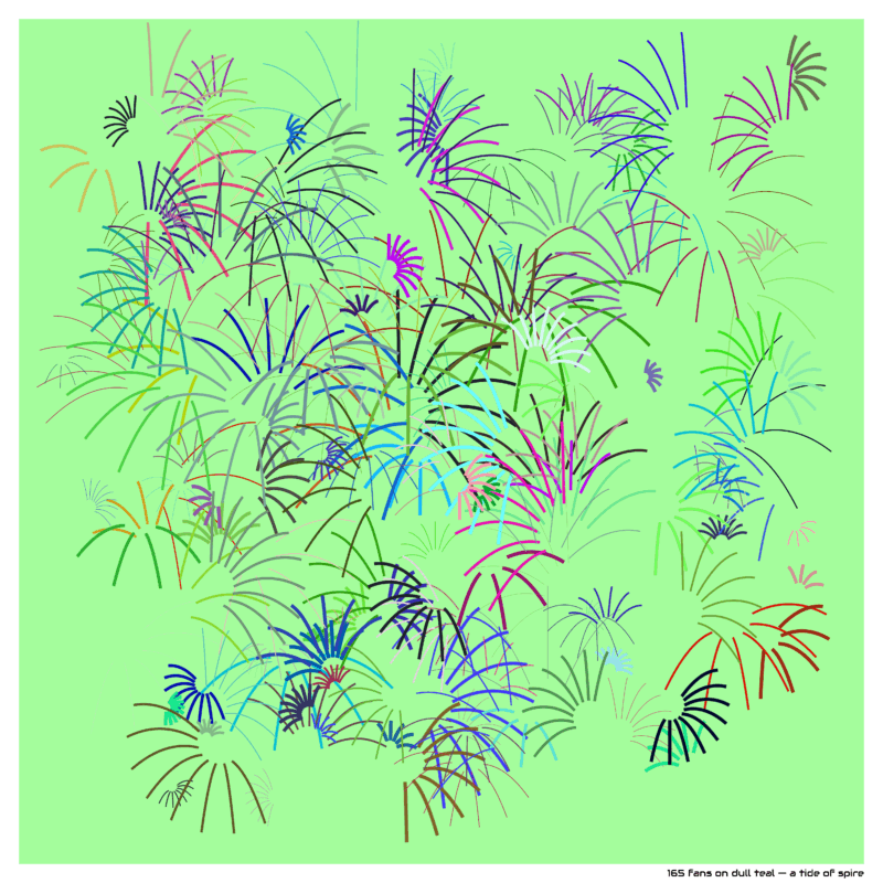 165 fans on dull teal — a tide of spire
