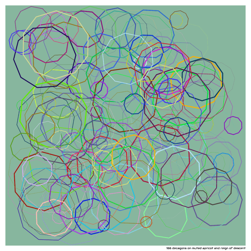166 decagons on muted apricot and reign of descent