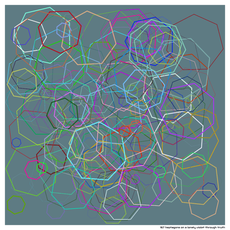 167 heptagons on a lonely violet through truth