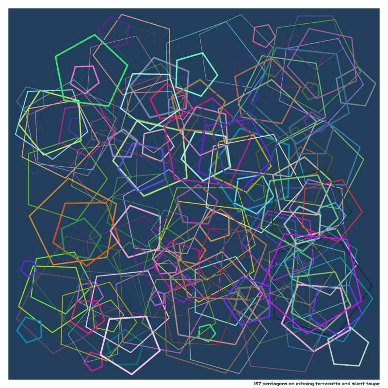 167 pentagons on echoing terracotta and silent taupe