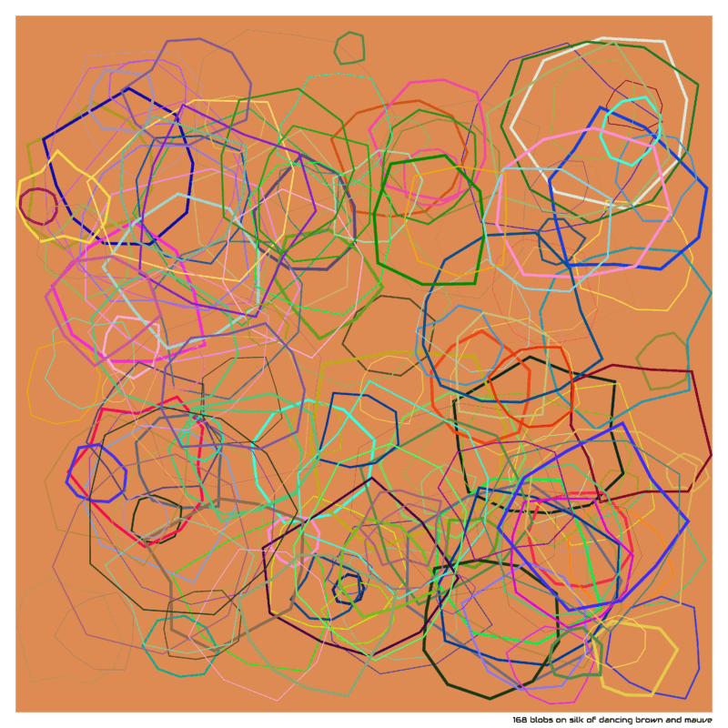 168 blobs on silk of dancing brown and mauve