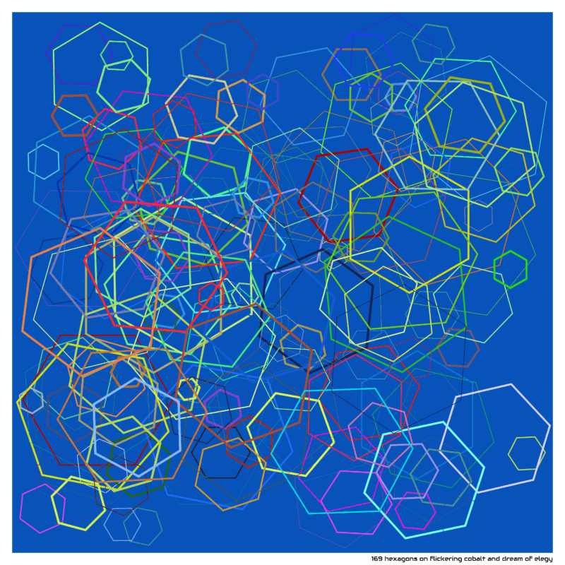 169 hexagons on flickering cobalt and dream of elegy
