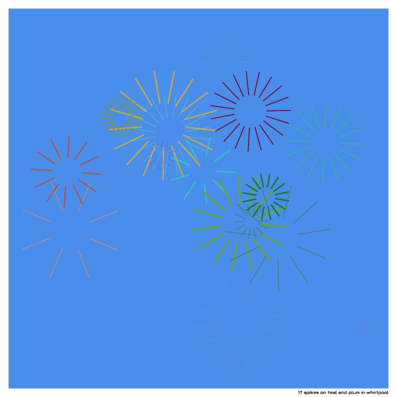 17 spikes on teal and plum in whirlpool