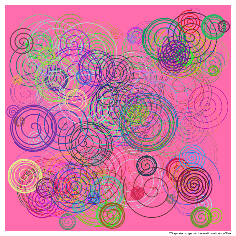 171 spirals on garnet beneath mellow coffee