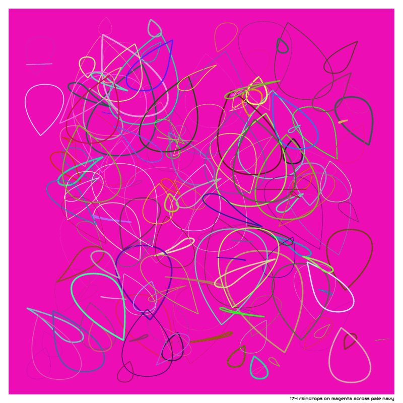 174 raindrops on magenta across pale navy