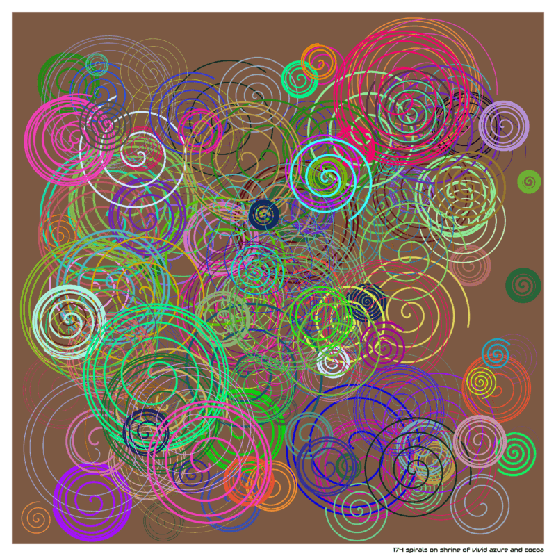 174 spirals on shrine of vivid azure and cocoa