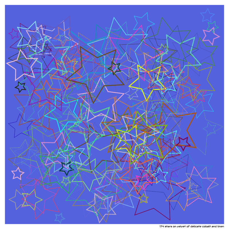 174 stars on velvet of delicate cobalt and linen