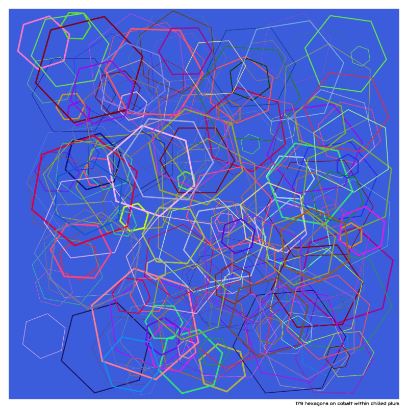 179 hexagons on cobalt within chilled plum