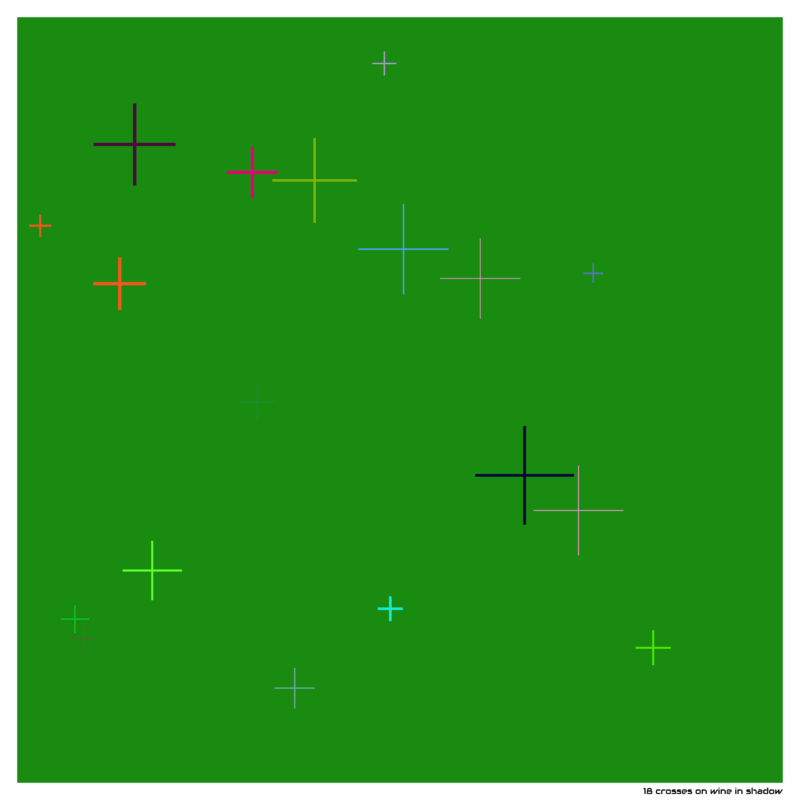 18 crosses on wine in shadow