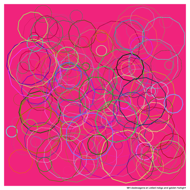 184 dodecagons on veiled indigo and golden twilight
