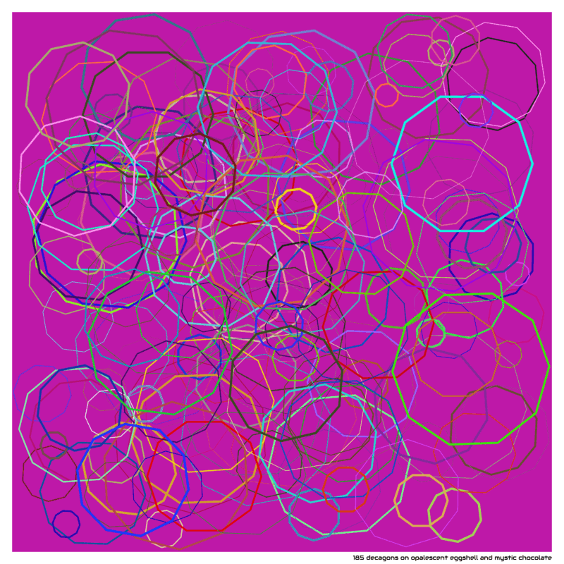 185 decagons on opalescent eggshell and mystic chocolate