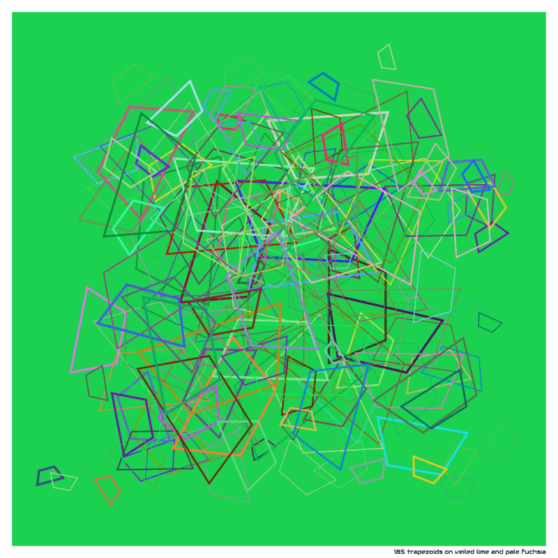 185 trapezoids on veiled lime and pale fuchsia