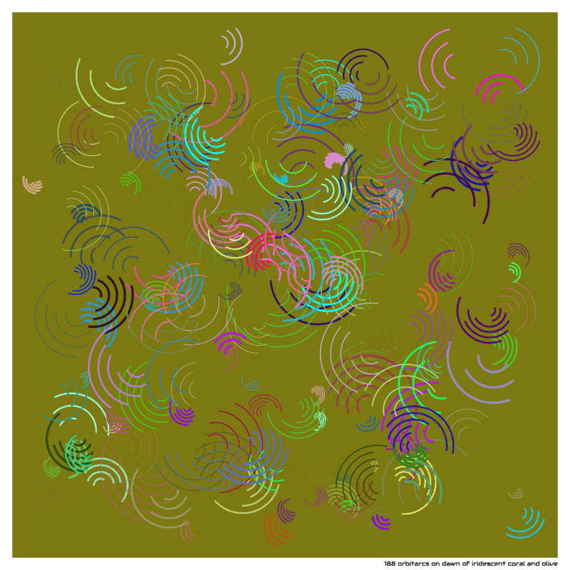 188 orbitarcs on dawn of iridescent coral and olive