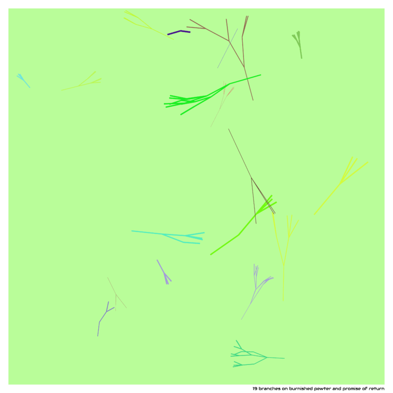 19 branches on burnished pewter and promise of return