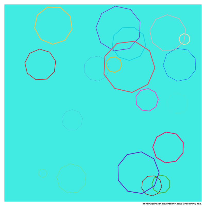 19 nonagons on opalescent aqua and lonely teal