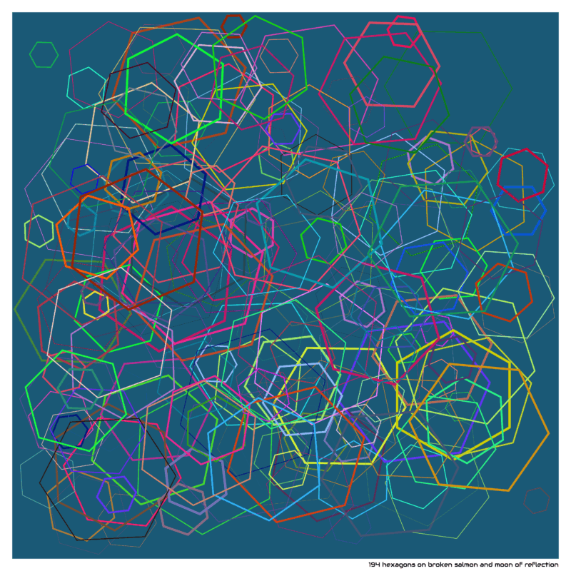 194 hexagons on broken salmon and moon of reflection