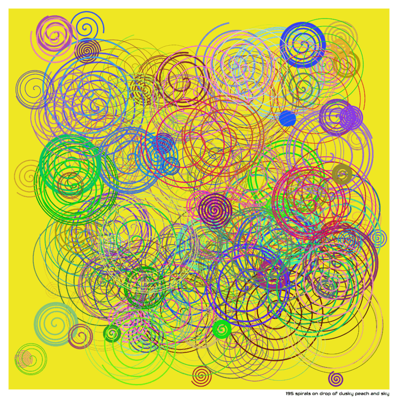 195 spirals on drop of dusky peach and sky