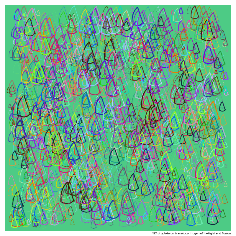 197 droplets on translucent cyan of twilight and fusion