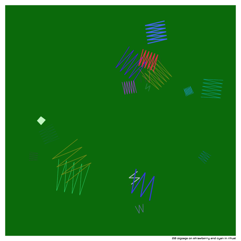 20 zigzags on strawberry and cyan in ritual