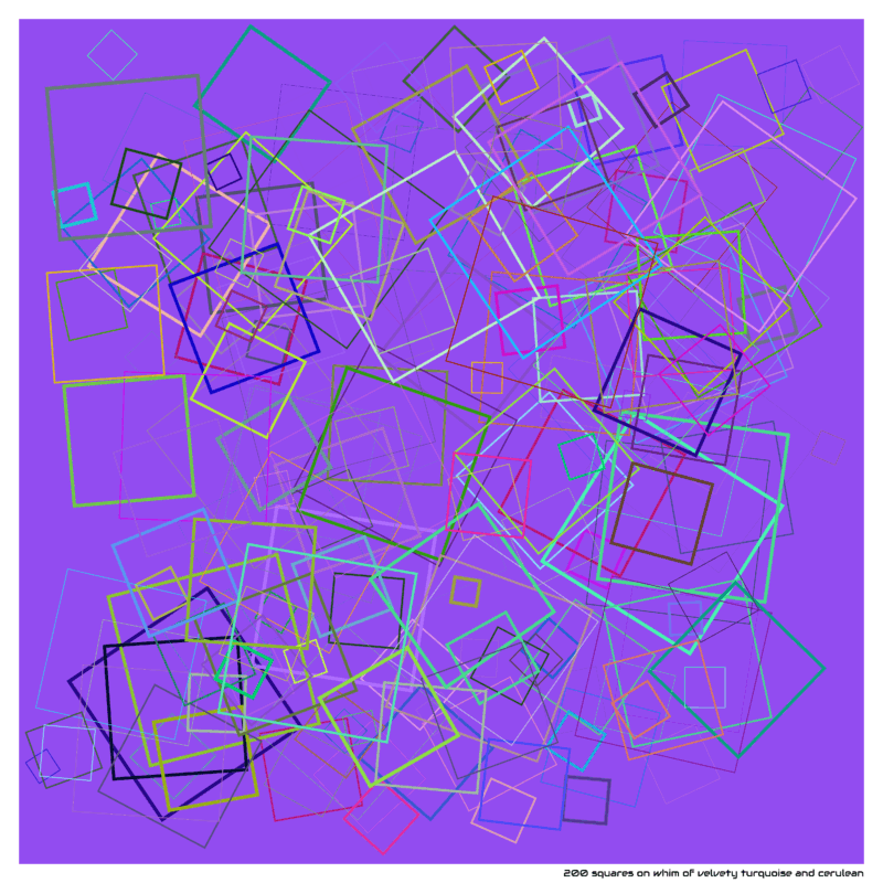 200 squares on whim of velvety turquoise and cerulean