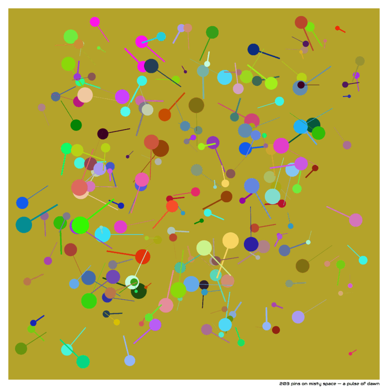 203 pins on misty space — a pulse of dawn